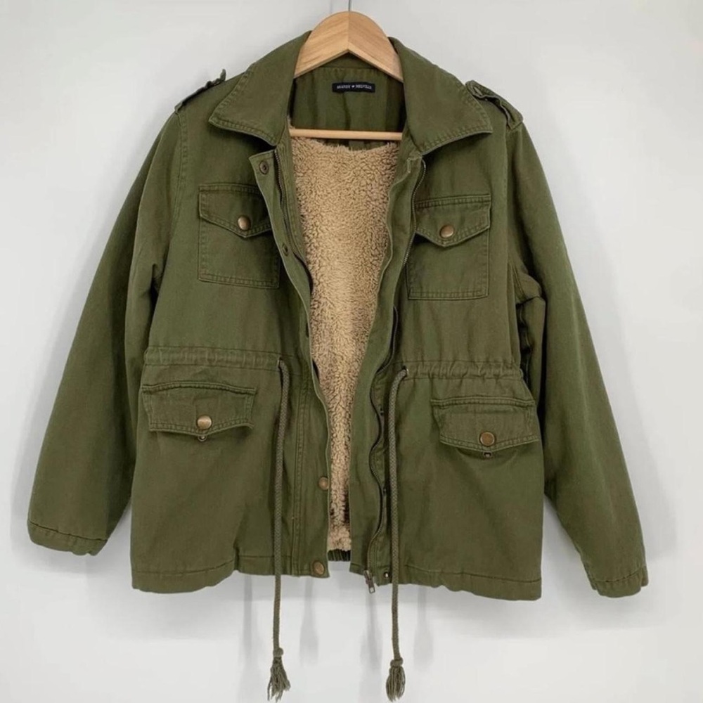 Men's Olive Sherpa-Lined Military Field Jacket